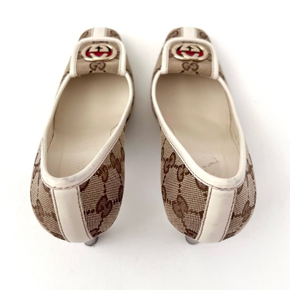 GUCCI || Vintage Supreme Monogram Canvas GG Interlocking Gold Logo Heel Pump 6 - Picture 8 of 16